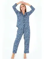 Papatya Desenli Uzun Kollu Kadın Pijama Takım DoReMi 002-000094 Mavi farklı açı