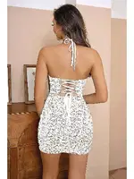 Payetli Beyaz Işıltılı Dekolteli Seksi Kulüp Midi Elbise Pink Night 1107 Beyaz detay görünüm