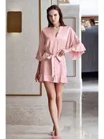 Pembe Bride Sabahlık Taşlı Kuşakli Gelin Sabahlığı New Night 405 Pembe