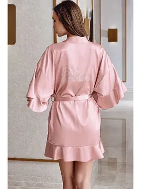 New Night Pembe Bride Sabahlık Taşlı Kuşakli Gelin Sabahlığı New Night 405 - Alternatif Görünüm