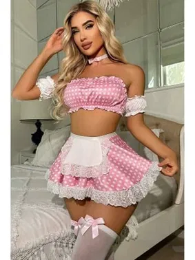 Nathalie Pembe Dantel Detaylı Mini Seksi Hizmetçi Kostümü Nathalie K-1004