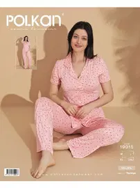 Polkan Pembe Gömlek Kısa Kollu Pijama Takım Viskon Polkan 19015