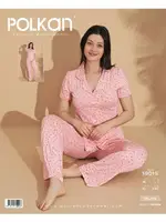 Pembe Gömlek Kısa Kollu Pijama Takım Viskon Polkan 19015 Pembe