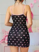 Pembe Kalp Desenli Dantel Kenarlı Transparan Erotik Gecelik Lily Bianca LB-180 Siyah detay görünüm