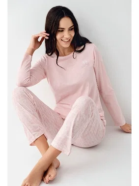 Pierre Cardin Pembe Uzun Kollu Çiçek Desenli Yuvarlak Yaka Kadın Pijama Takımı Pierre Cardin PC9085-S