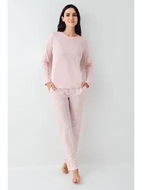 Pierre Cardin Pembe Uzun Kollu Çiçek Desenli Yuvarlak Yaka Kadın Pijama Takımı Pierre Cardin PC9085-S - Alternatif Görünüm