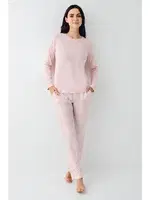 Pembe Uzun Kollu Çiçek Desenli Yuvarlak Yaka Kadın Pijama Takımı Pierre Cardin PC9085-S Pembe detay görünüm