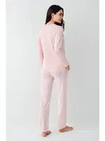 Pembe Uzun Kollu Çiçek Desenli Yuvarlak Yaka Kadın Pijama Takımı Pierre Cardin PC9085-S Pembe görsel 4
