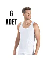 Penye Askılı Klasik Erkek Atlet Beyaz 6lı Gümüş 3001 - 6 Adet