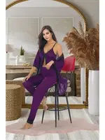 Mor Dantelli Kadın Pijama Sabahlık Takımı SB-5012 Mor