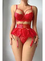 Pileli Kırmızı Seksi İpli Jartiyer Takım missisX 62005 Kırmızı