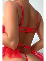 Pileli Kırmızı Seksi İpli Jartiyer Takım missisX 62005 Kırmızı detay görünüm