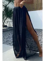 Ponponlu Siyah Yırtmaç Detaylı Plaj Pantolonu Pareo Angelsin MS 4415 Siyah