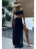 Ponponlu Siyah Yırtmaç Detaylı Plaj Pantolonu Pareo Angelsin MS 4415 Siyah farklı açı