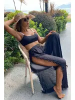 Ponponlu Siyah Yırtmaç Detaylı Plaj Pantolonu Pareo Angelsin MS 4415 Siyah görsel 5