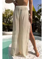 Ponponlu Yırtmaç Detaylı Plaj Pantolonu Pareo Angelsin MS 4415 Krem Krem görsel 4