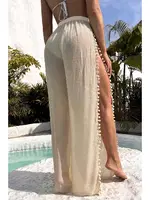 Ponponlu Yırtmaç Detaylı Plaj Pantolonu Pareo Angelsin MS 4415 Krem Krem görsel 5