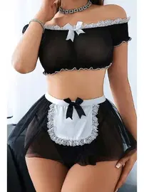 Ruselin Premium Tül Dantel Detaylı Erotik Hizmetçi Kostümü Ruselin 2212
