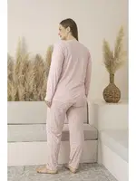 Puantiyeli Büyük Beden Yazlık Uzun Kollu Viskon Kadın Pijama Takımı Estiva 25145 Pembe görsel 5