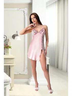 Pink Night Puantiyeli Çiçekli İnce Askılı Kısa Gecelik Pink Night 3961