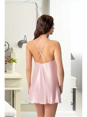 Pink Night Puantiyeli Çiçekli İnce Askılı Kısa Gecelik Pink Night 3961 - Alternatif Görünüm