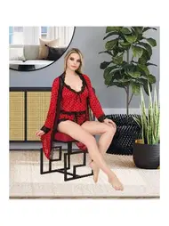 İzabel Puantiyeli Dantelli Şortlu Sabahlık Takım İzabel 8009