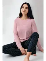 Puantiyeli Uzun Kollu Cepli Kadın Pijama Takımı Pierre Cardin PC9090-S Pembe