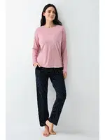 Puantiyeli Uzun Kollu Cepli Kadın Pijama Takımı Pierre Cardin PC9090-S Pembe detay görünüm