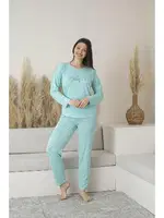 Puantiyeli Uzun Kollu Yazlık Viskon Kadın Pijama Takımı Estiva 25110 Yeşil