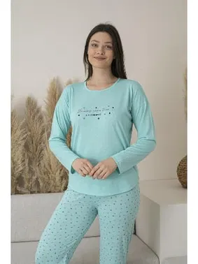 Estiva Puantiyeli Uzun Kollu Yazlık Viskon Kadın Pijama Takımı Estiva 25110 - Alternatif Görünüm