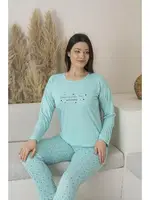 Puantiyeli Uzun Kollu Yazlık Viskon Kadın Pijama Takımı Estiva 25110 Yeşil farklı açı