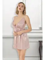 Pudra Dekeolteli Saten Gecelik Loomerie 992 Pudra