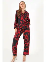 DOREMI Red Flowers Uzun Kollu Kadın Pijama Takım DoReMi 002-000089