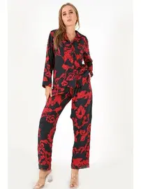 DOREMI Red Flowers Uzun Kollu Kadın Pijama Takım DoReMi 002-000089
