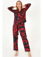 Red Flowers Uzun Kollu Kadın Pijama Takım DoReMi 002-000089 görsel 4