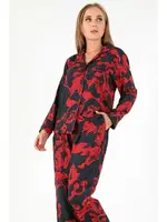 Red Flowers Uzun Kollu Kadın Pijama Takım DoReMi 002-000089 görsel 6