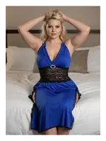 Çift Derin Yırtmaçlı Mavi Dantelli Gecelik Büyük Beden Sistina 210 Saks Mavi farklı açı