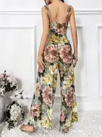 Sarı Çiçek Desenli Yeşil Askılı Bluz Pantolon Takım Pink Night 1453 Yeşil detay görünüm