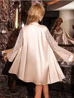 Saten Asimetrik Dantelli Gecelik Sabahlık Takım Pink Night 1535 Pudra farklı açı