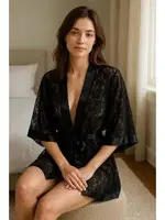Saten Biyeli Fantazi Dantel Sabahlık Venlisa 2601 Siyah detay görünüm