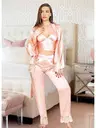 Saten Dantelli Büstiyer Sabahlık Pijama Takım Miss Laris 5033