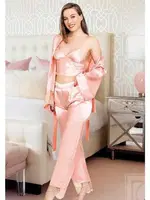 Saten Dantelli Büstiyer Sabahlık Pijama Takım Miss Laris 5033 Pudra detay görünüm
