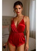 Saten Dantelli Tulum Venlisa V2904 Kırmızı