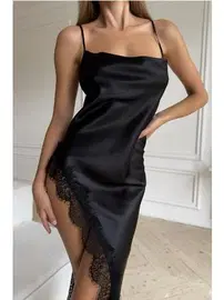 NightLight Saten Datel Detaylı Askılı Dekolteli Gecelik Nightlight 3785-2