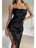 Saten Datel Detaylı Askılı Dekolteli Gecelik Nightlight 3785-2 Siyah