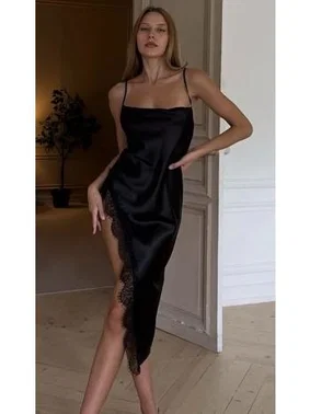 NightLight Saten Datel Detaylı Askılı Dekolteli Gecelik Nightlight 3785-2 - Alternatif Görünüm