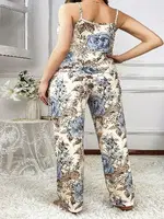 Saten Ekru Çiçekli Büyük Beden Kadın Pijama Takım Pink Night 6906 Ekru detay görünüm