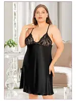 Saten Gecelik Siyah Büyük Beden Miss Laris 4029 detay görünüm