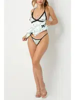 Saten Midi Siyah Dantel Kenarlı Fantezi Gecelik SHE 1327 Beyaz