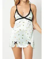 Saten Midi Siyah Dantel Kenarlı Fantezi Gecelik SHE 1327 Beyaz detay görünüm